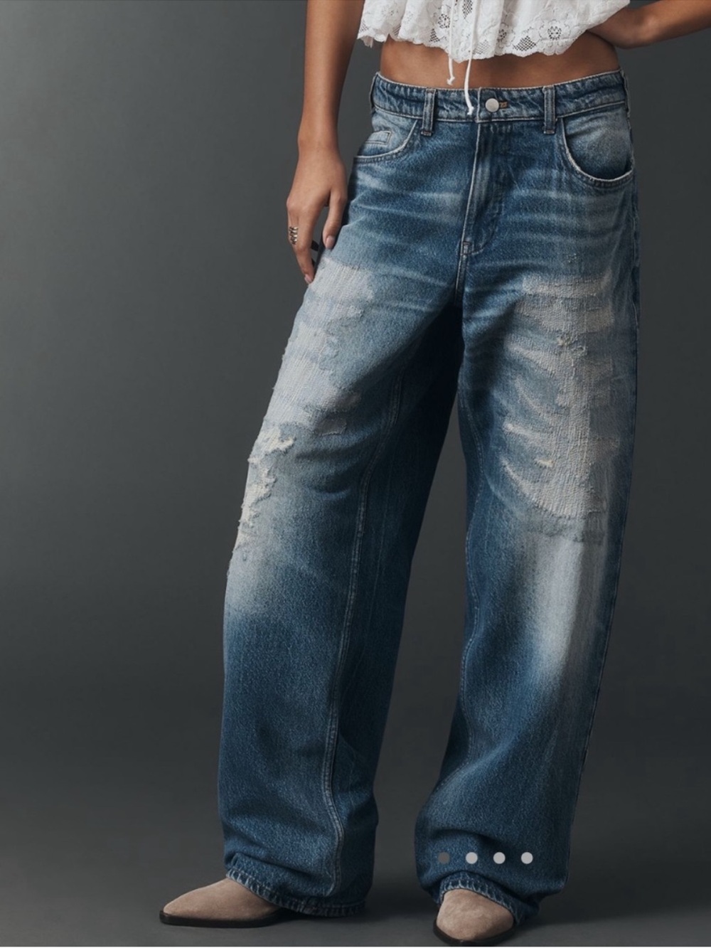 Pilcro Sloane Low Rise Distressed Slouchy Jeans Cuffed Hem